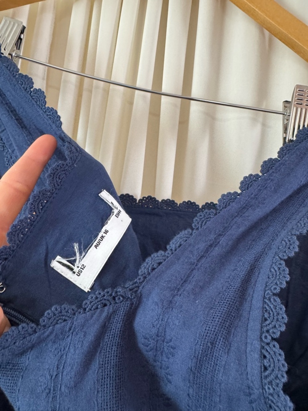 Princess Polly Dasha Mini Dress Navy Scallop Trim Mini Dress Size 12 Spring - Picture 6 of 6